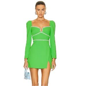Self-Portrait Square Neckline Green Neon Mini Dress